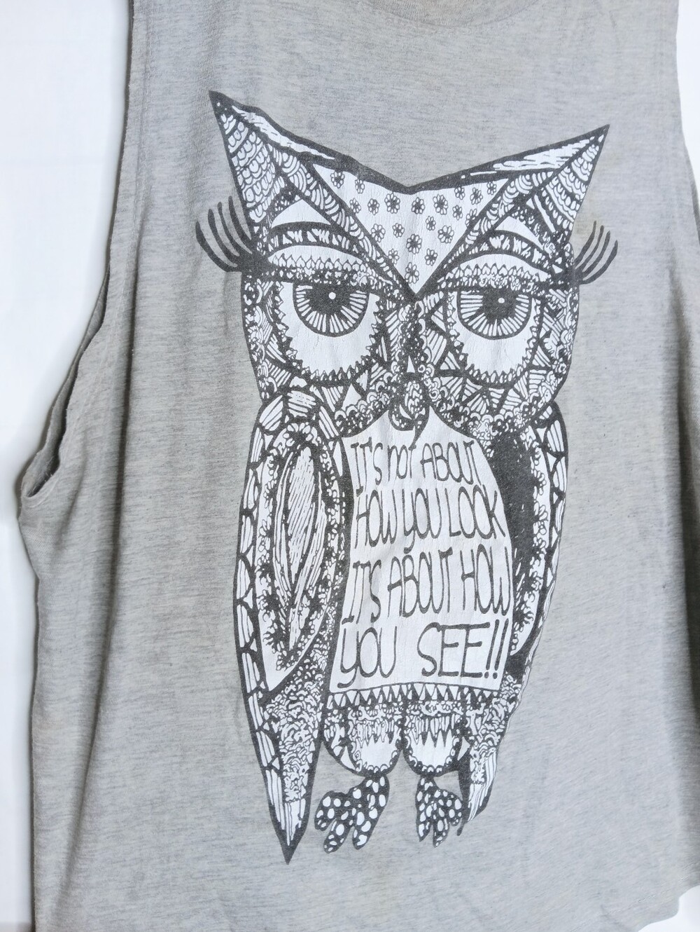 On Fire 2XL Gray Tank Top Owl Graphic Print Stretch Womens - Picture 3 of 6